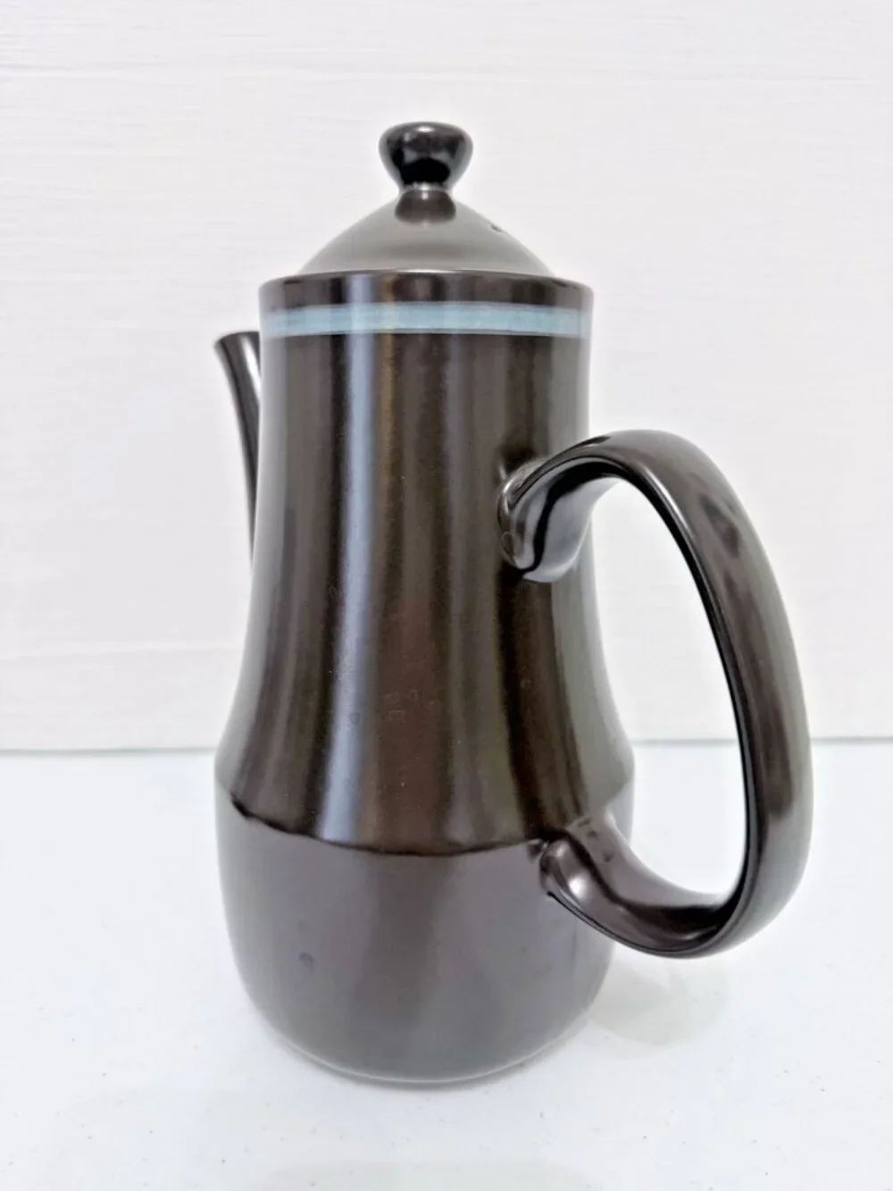 Mikasa Majorca Monza 7504 Coffee & Tea Serving Pot Brown with Blue Stripe Japan